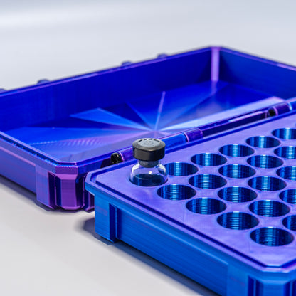 Peptide vial storage case, 50 upright 3ml slots — vial detail